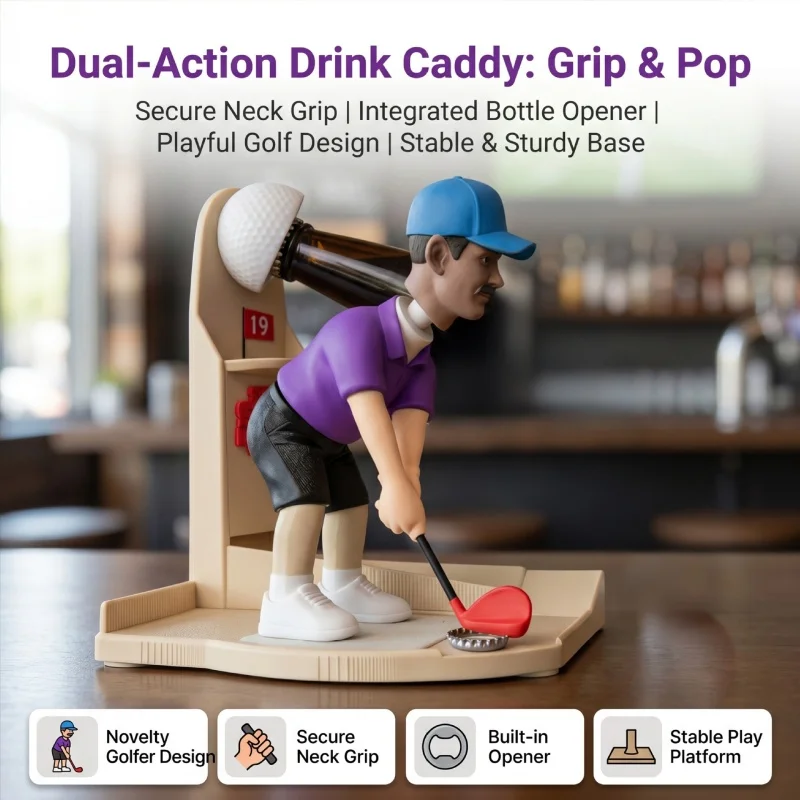 Funny Kitchen Gadgets Gifts - Golfspeler Beeldje Bierflesopener Met Doppen Collector