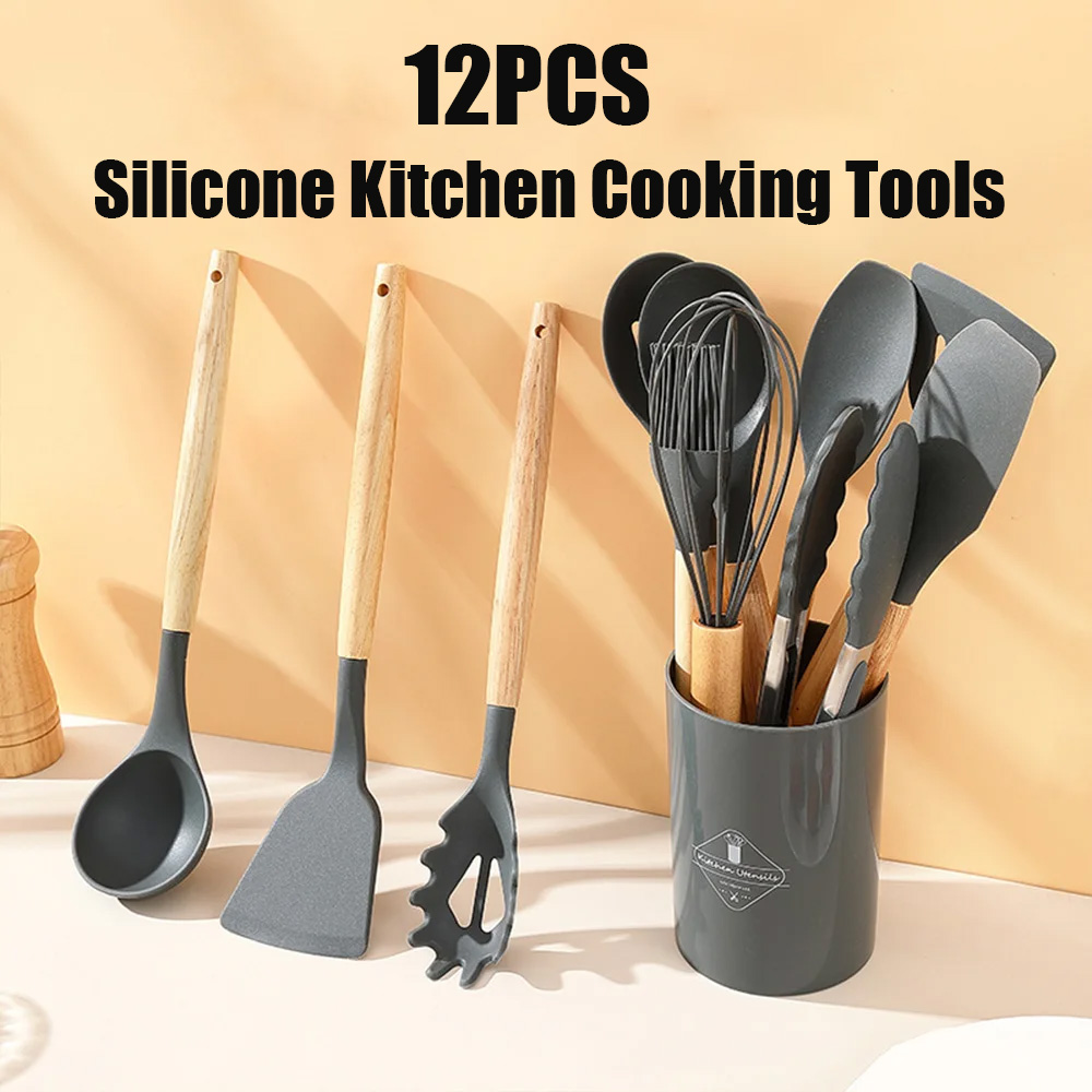 Silicone Spatula Set - 12 Stuks Siliconen Keukengerei Non-stick Houten