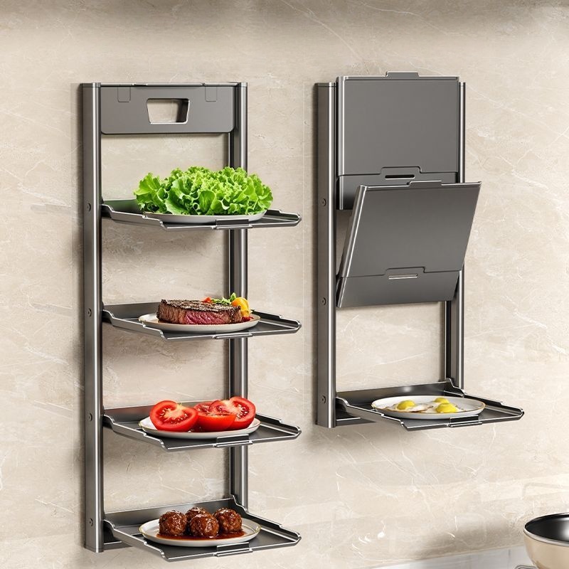 Kitchen Gadgets Rack Storage - Vouwbare wandplank met zuignappen, 2/3/4 lagen,